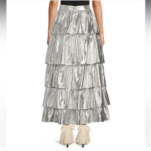 NWT Antonio Melani x Born on Fifth Aurelia Metallic Tiered Ruffle Skirt - Picture 3 of 10